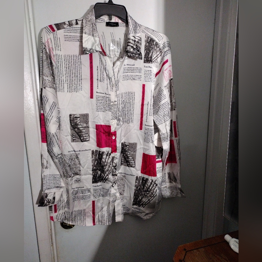 Silk Milk & Honey Blouse News Print Long Sleeve